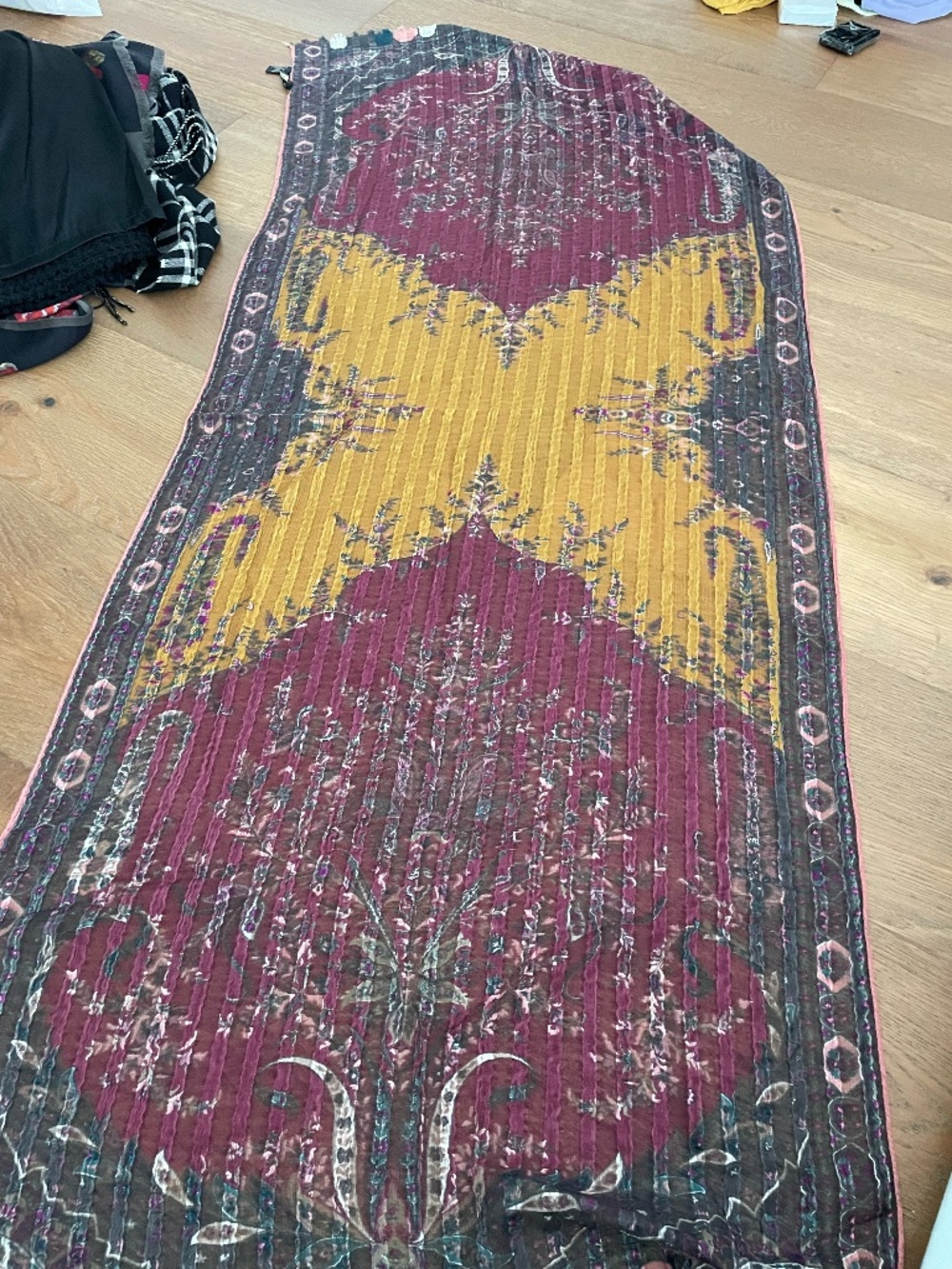 Etro Burgundy and Mustard Printed Wrap Scarf